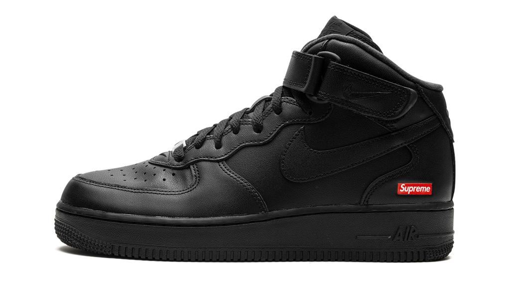 Supreme x Nike Air Force 1 Mid Triple Black FZ8784 001 - Iconic Mini Box Logo Collab
