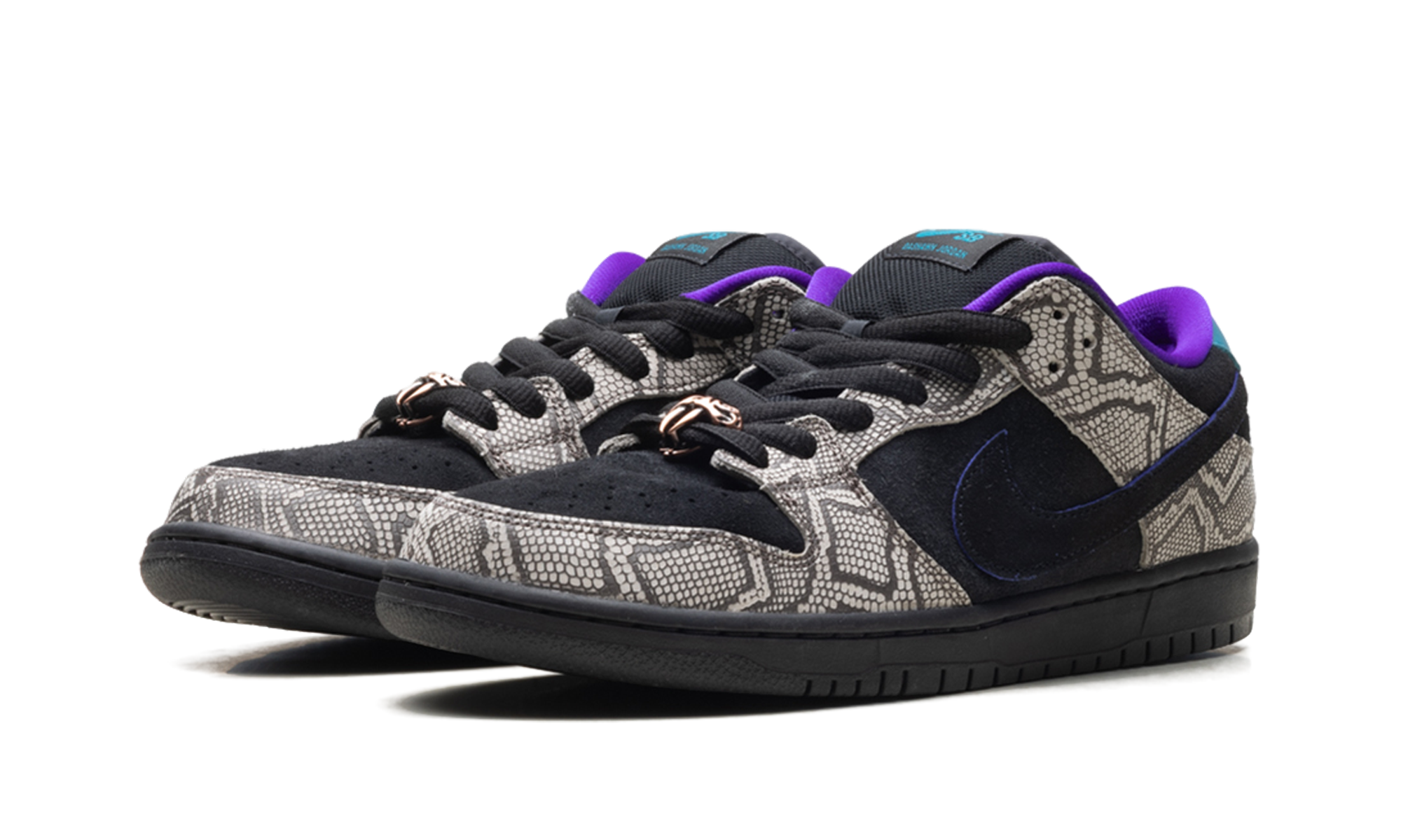 SB Dunk Low Dashawn Jordan Copperhead - Black Suede Skate Shoe with Snakeskin Texture